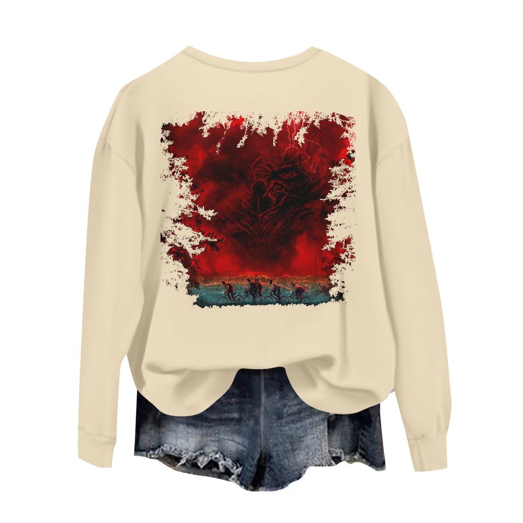 Damska codzienna bluzka typu pulower z okrągłym dekoltem i długim rękawem, z nadrukiem walentynkowym