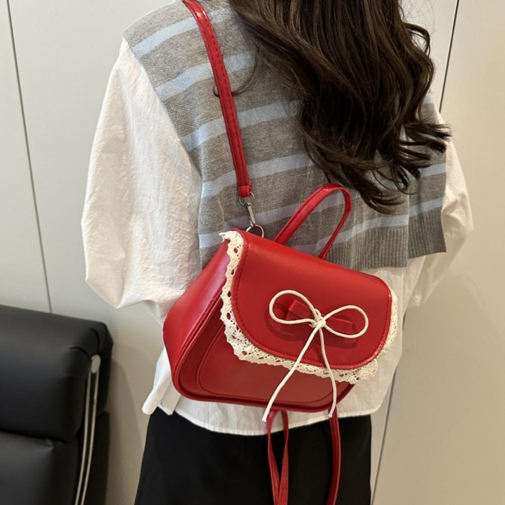 Kawali Lace Bow Backpack Mini Shouder Bag Fashion PU Leather Bag  Gift