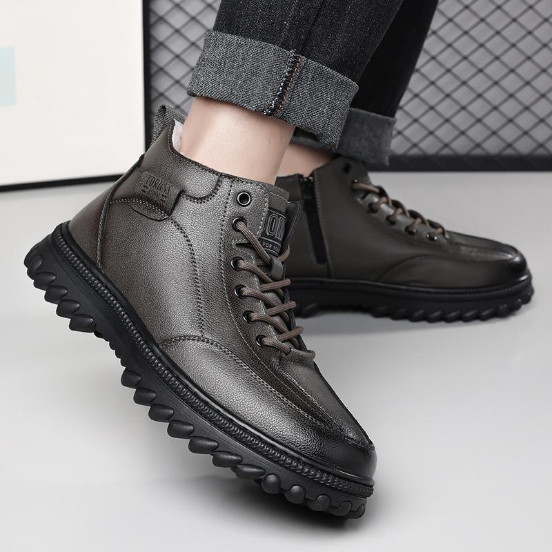 

Мужские мягкие эластичные кожаные водонепроницаемые зимние теплые холодные утепленные сноубутсы на толстой подошве, нескользящие, износостойкие, для активного отдыха на открытом воздухе, спортивные, для бега, хлопковые ботинки 44