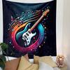 Electric Guitar with Colorful Music Notes Patterned Tapestry Decorative Wall Hanging, Home Bedroom Living Room Decor