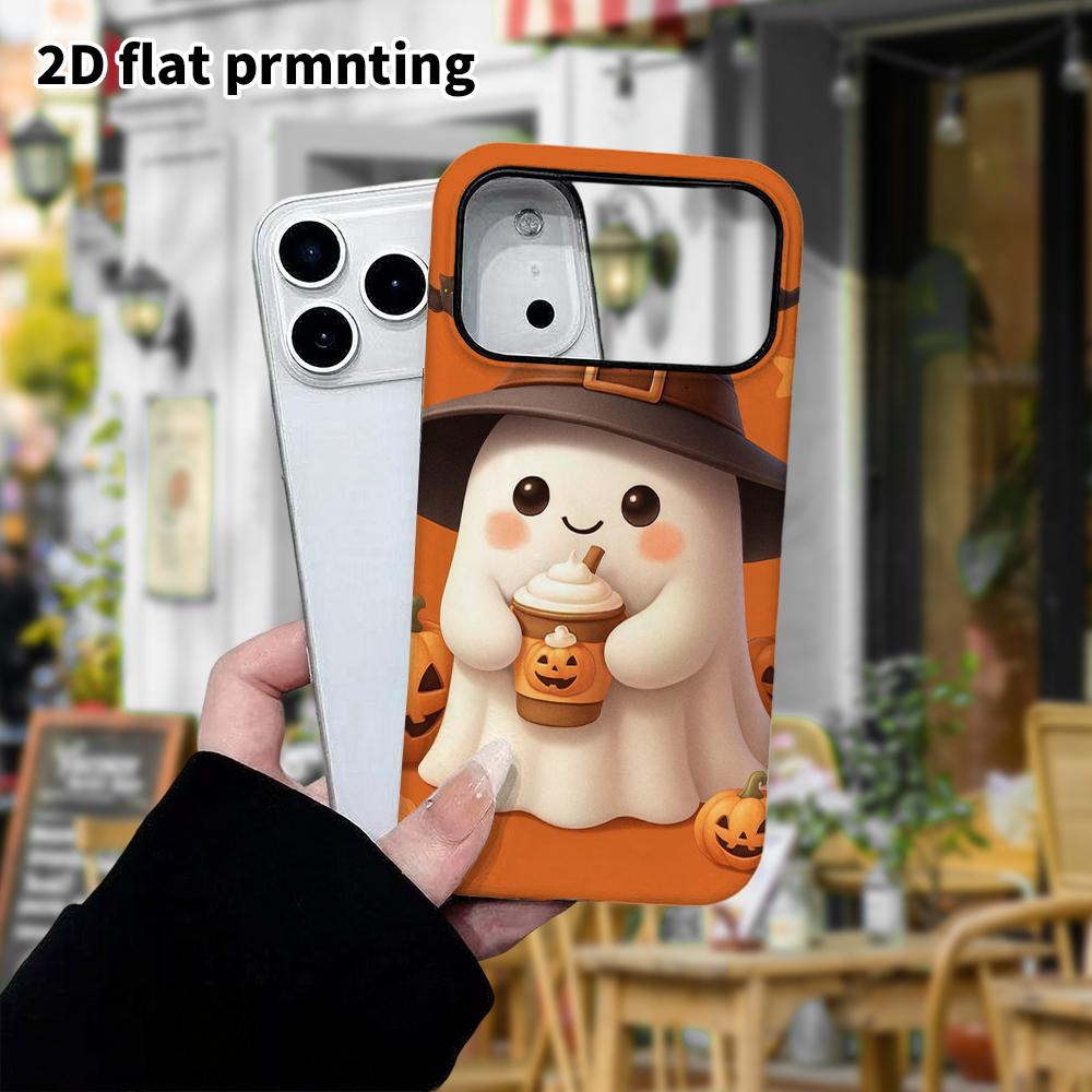 Phone Case: 2D Flat Design Suitable for iPhone 18 17 16 15 14 13 Pro Film Protective Case, Couple Style, Solid Orange Background, Christmas and Hallow