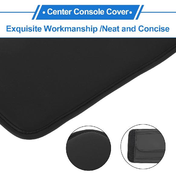 Center Console Cushion Pad with Storage Pockets 12.2"x7.87" Center Console Cover Thin Armrest Seat Box Cover Faux Leather Black