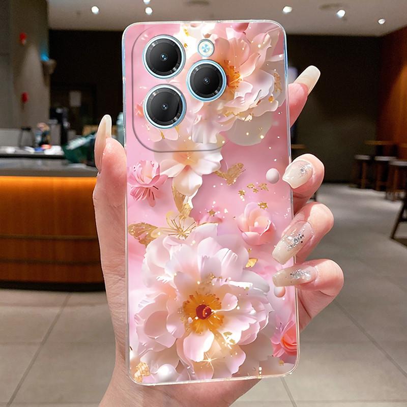 For Infinix Hot 40 Case Clear Silicone Luxury Aesthetic Butterfly Flower Soft TPU Back Cover Infinix X6836 X6837 Hot 40 Pro Case