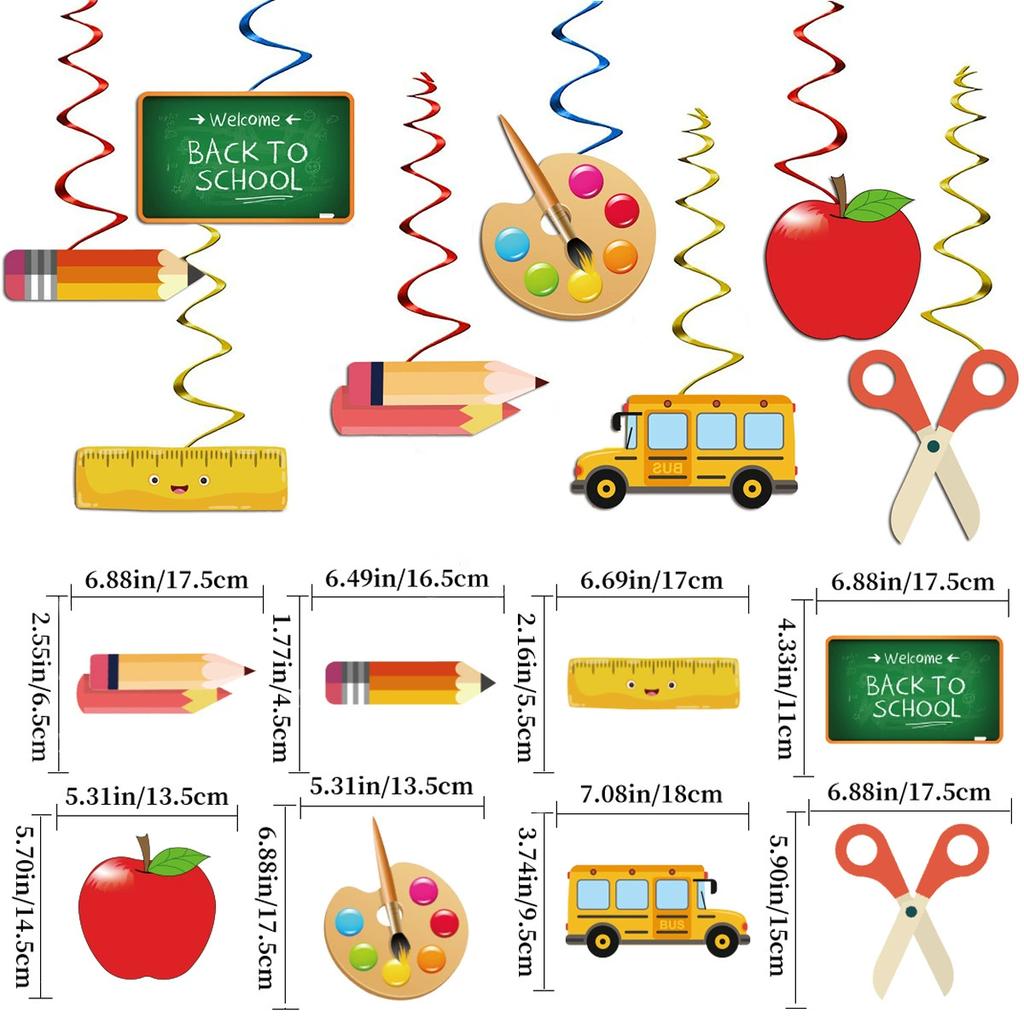 Cartoon Back To School Theme Swirl Hanging Garland Welcome Back Banner First Day of School Blackboard for Classroom Decoration