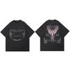 Hip Hop Rétro Streetwear T-shirt Noir Lavé Vintage Graphique Ailes d'Ange T-shirt Coton Unisexe T-shirt Homme Hauts Tee Hipster