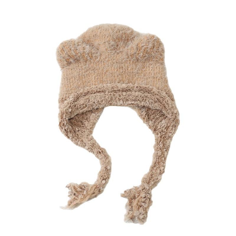 Sweet and Cute Bear Ear Plush Warm Hat Winter Outdoor Plus Velvet Thickened Cold Hat Big Head Flange Hat