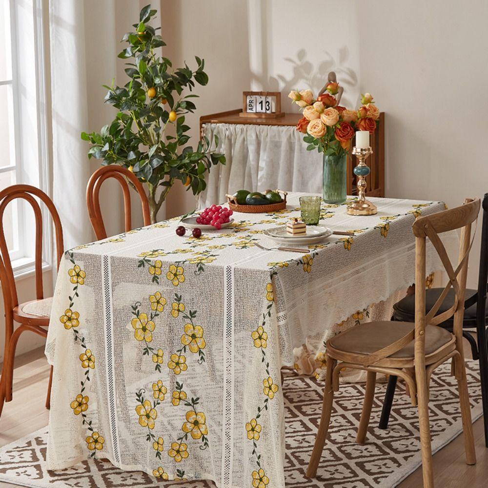 Flower Embroidery Table Cover Beige Table Runner Christmas Lace Tablecloth  Table Decorations