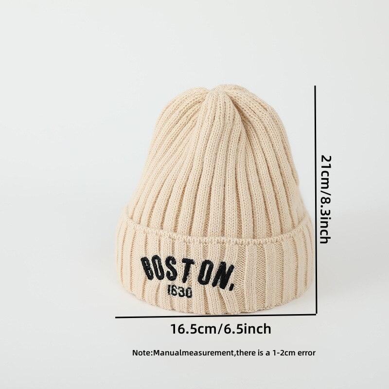 Solid Color Letter Baby Beanie Cap Winter Warm Knit Hat for Girls Boys Vintage Embroidered BOSTON Toddler Kids Crochet Bonnet