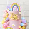 35 Pcs Cake Toppers Pastel Cake Topper with Flower Rainbow Balls Groovy Party Decorations for Birthday Wedding Party Supplies