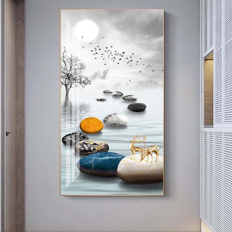 Chinese FengShui Golden Rich Tree Canvas Painting Deer Landscape Lucky Stone Zen Posters Wall Art for Living Room Decor Cuadros