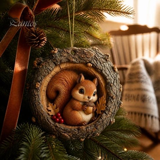 Acrylic Animal Ornaments Tree Hole Ornament, Owl Fox Raccoon Bird Hedgedog Holiday Decor Pendant Squirrel Pinecone Pendant, Seasonal Hanging