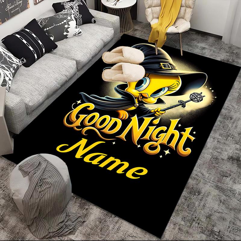 Custom Name Good Night Yellow Bird Rug Game Carpet, Floor Mat for Bedroom Living Room Entryway Rug, Home Decor Idea Gift for Christmas birthday