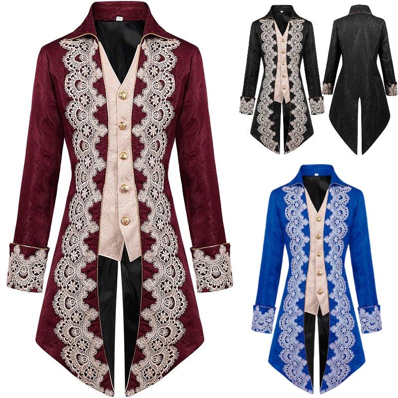 High-quality Polyester Steam Punk Jacket With Lace Details For Men