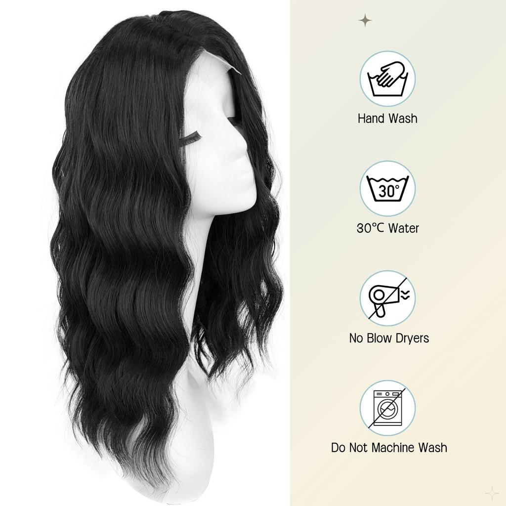 European American Fashion New Wig Black Forehead Lace Mid Split Wool Roll Long Curled Hair