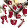 Wine Red Christmas Decorations with Soft-Looking Textured Finish, Gold Trim, and Hanging String for Holiday Tree and Porches