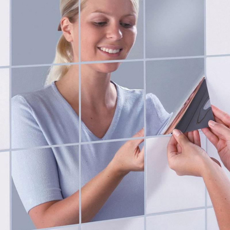 1/916/32 Pcs Decals Mirror Stickers Glass Home Mosaic Set Silver Square Tiles Toilet 15*15cm Wall 15CM Acrylic Bathroom