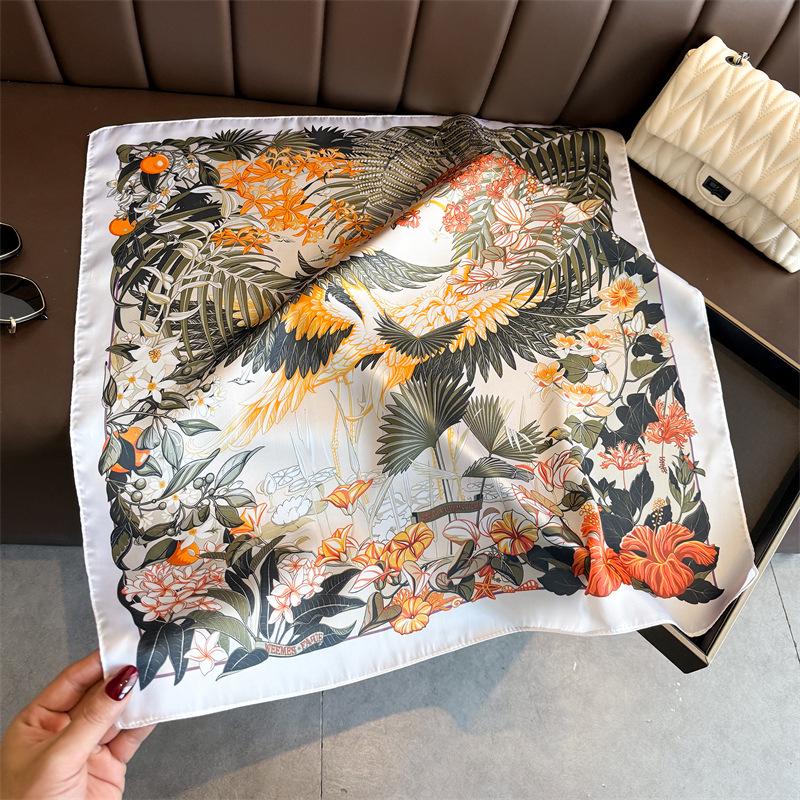 European American 70cm Small Square Imitation Silk Scarf - Printed Versatile Headscarf/Neck Protector