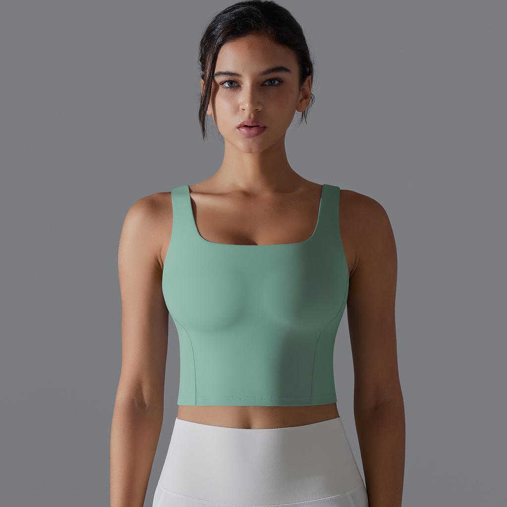 New Naked One Piece Fixed Cup Yoga Clothing For Women, Sleeveless Short Sports Underwear, Wide Shoulder Strap Yoga Tank Top
