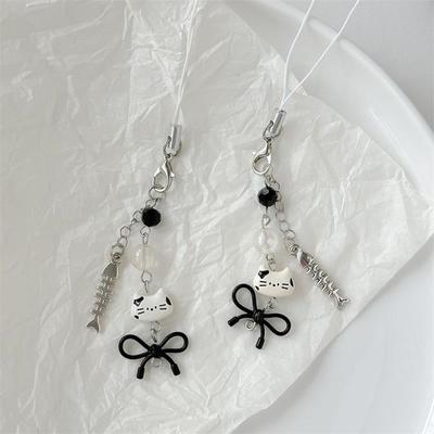 Niedliche Katze Fisch Schleife Handykette Lanyard Schlüsselanhänger Taschenanhänger Rucksack Hängende Ornamente Vielseitige Accessoires Geschenke