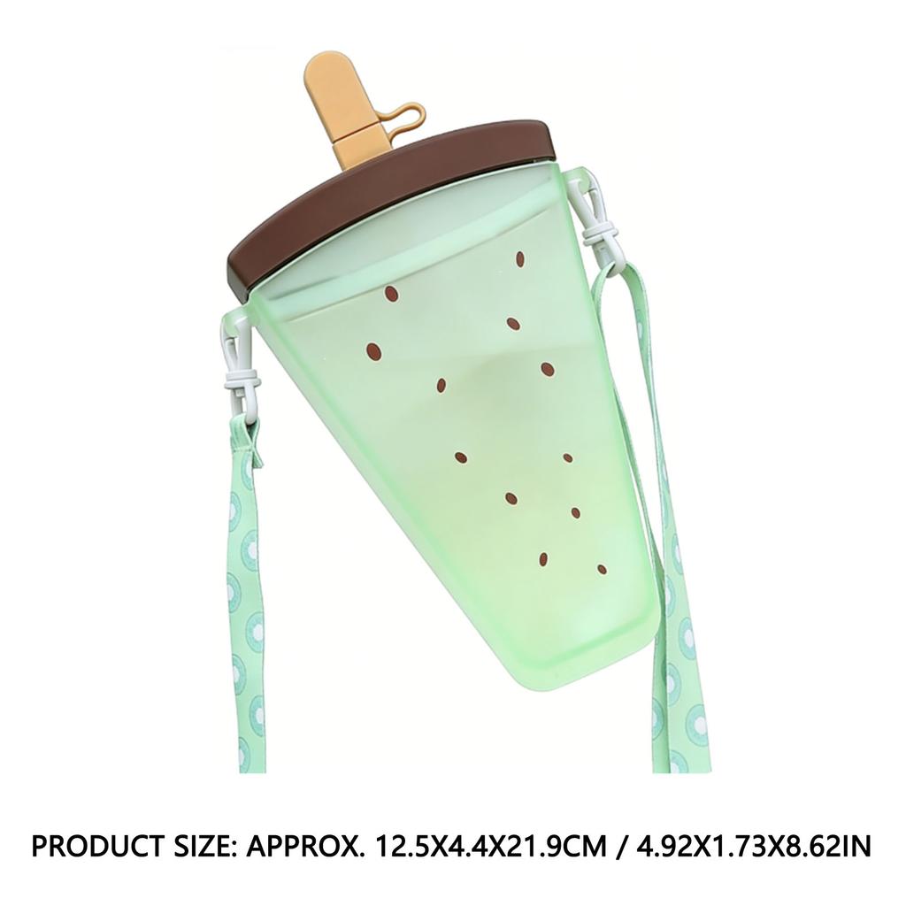 Kids Water Bottle with Straw Adjustable Strap PC Leakproof Reusable Toddler Cup for School Sport Travel Green Kiwi