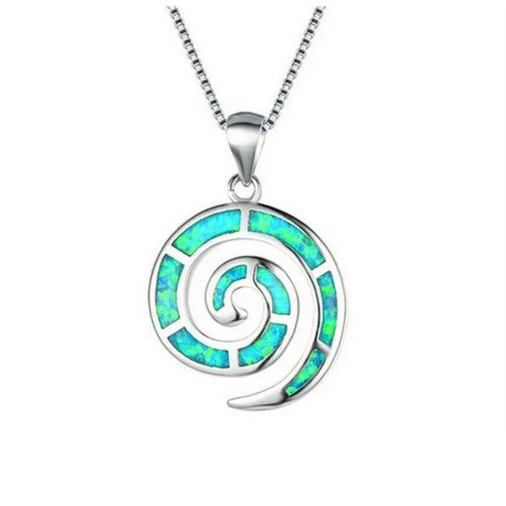Boho Cute Animal Snail Spiral Design Pendant Necklace For Women Inlay Blue Imitation Opal Necklace Wedding Party Jewelry Gifts