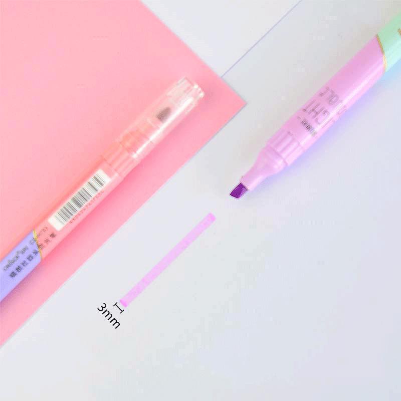 6 PCS Double Tip Highlighter Pens Kawaii Candy Color Manga Markers DIY Journal Pastel Highlighter Set Korean Stationery