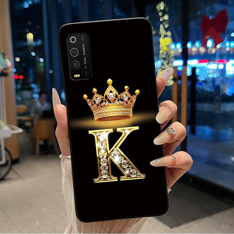 Case For TCL 205 4187D Bumper Black Silicone Shockproof Soft Casing Lucky Exclusive Initial Letter Luxury Crown Pattern Cover