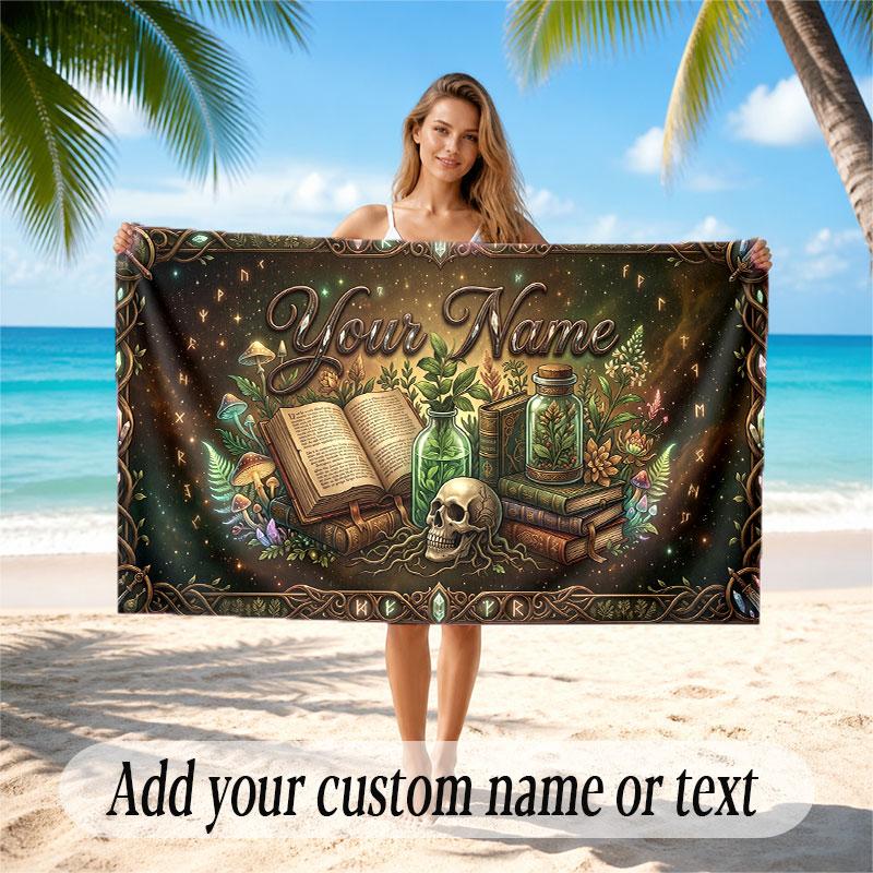 Fantasy Magic Theme Soft Beach Towel Personalized Custom Name Text Towel Portable for Beach Pool Travel
