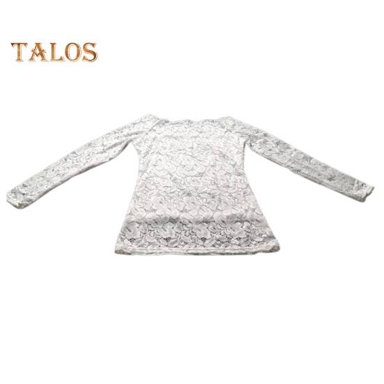 Damen Tops Schrägkragen Langarm Spitzenhemd Hohle Spitze Spleißen Einfarbig Slim Fit Stickerei Spitze Blumen Tops