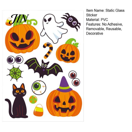 Easy Apply Holiday Stickers Cute Halloween Static Cling Window Stickers, Pumpkin Ghost Bat Black Cat Glass Double Sided Decals, No Adhesive Removable