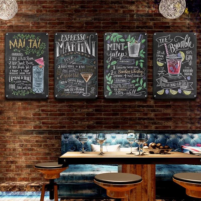 Vintage Metal Sign Decorations Gin & Tonic Cocktail Plate Charming Decorative Poster Plaque for Home Wall Decor 8 X 12 Inch