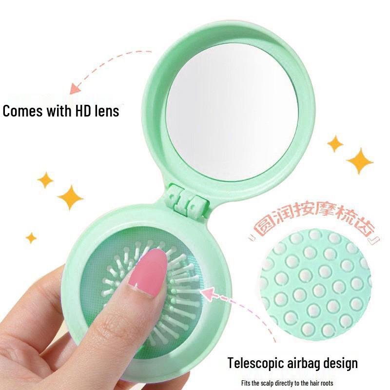 Candy Color Portable Hairdressing Comb with Mirror – Cushion, Airbag, and Massage Features