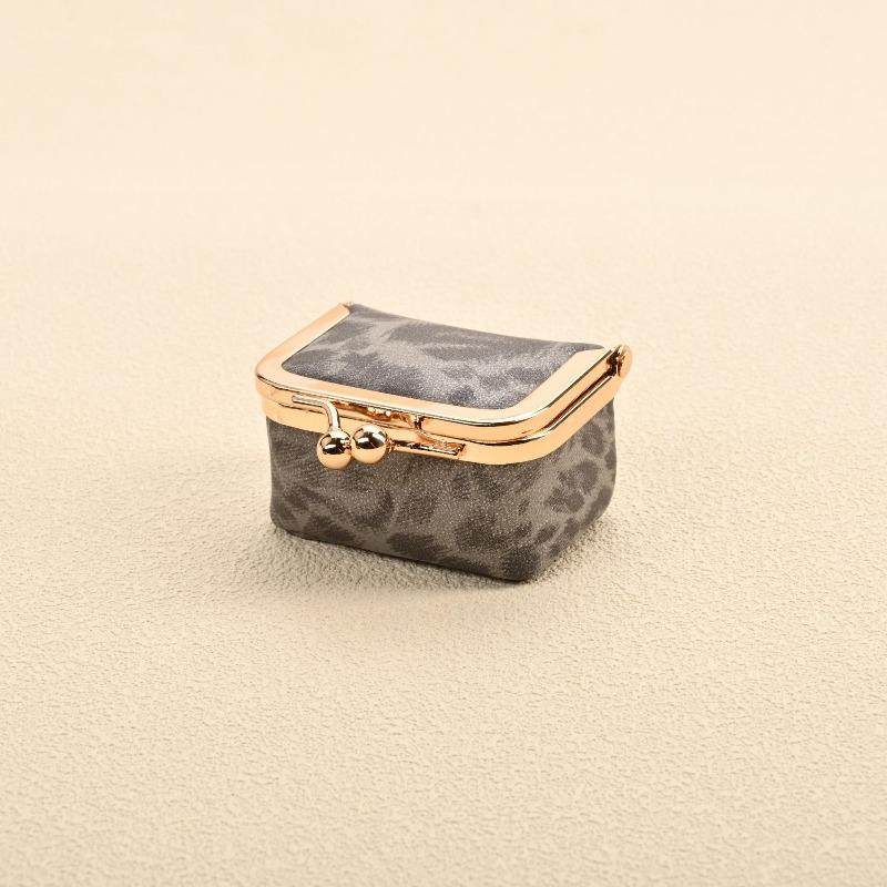 Mini PU Leather Kiss Lock Jewelry Box Leopard Pattern Portable Earphone Storage Case Coin Purse Ring Necklace Travel Organizer for Women
