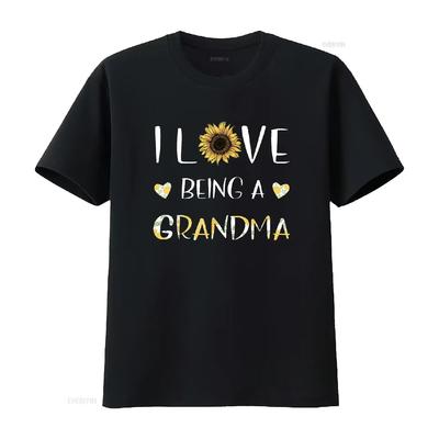 Womens I Love Being A Grandma Sunflower T Shirt Black 2XL Vintage Washed Breathable Homme Fashion Comfortable Designer Clothes