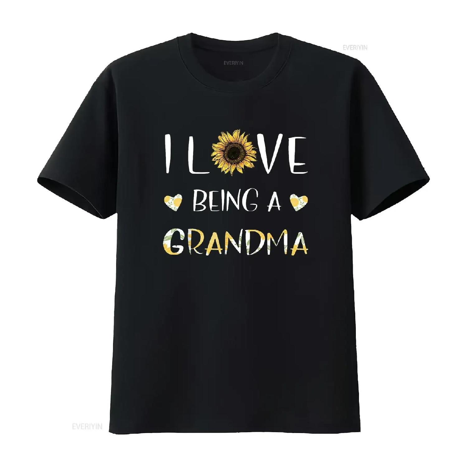 Womens I Love Being A Grandma Sunflower T Shirt Black 2XL vintage Washed Breathable homme fashion Comfortable designer clothes S чёрный