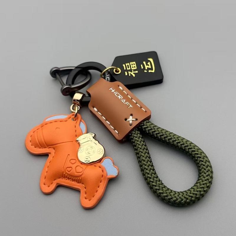 Cute Pony Keychain With Long-lasting Braided Strap Shiny Gold Lucky Pendant Key Ring for Christmas Holiday Gifts