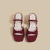 4.5Cm Inner Height Increase Square Head Wedge Heel Sheepskin Bow Slippers Women's Sandals Summer New