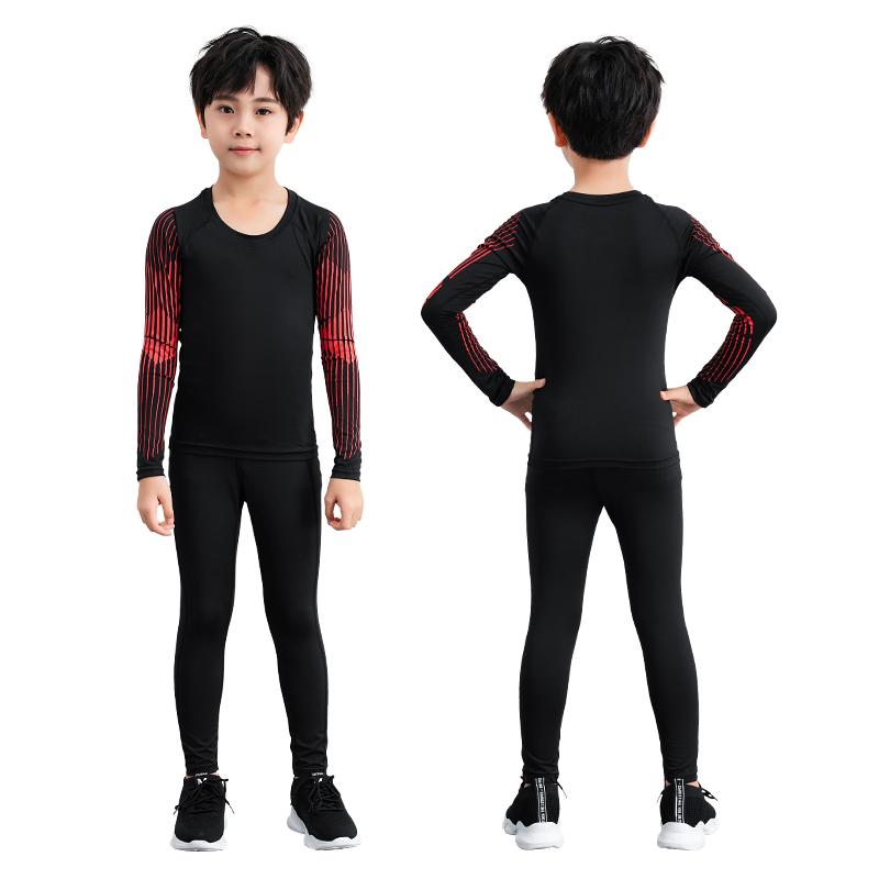 Jungen-Kompressionsstrumpfhosen-Sets, Lauftraining, Fitness, Sport, atmungsaktiv, schnell trocknend, Langarm-T-Shirt