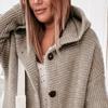Solid Color Long Sleeve Women Cardigan Autumn Winter Two Buttons Hooded Sweater Coat Outerwear