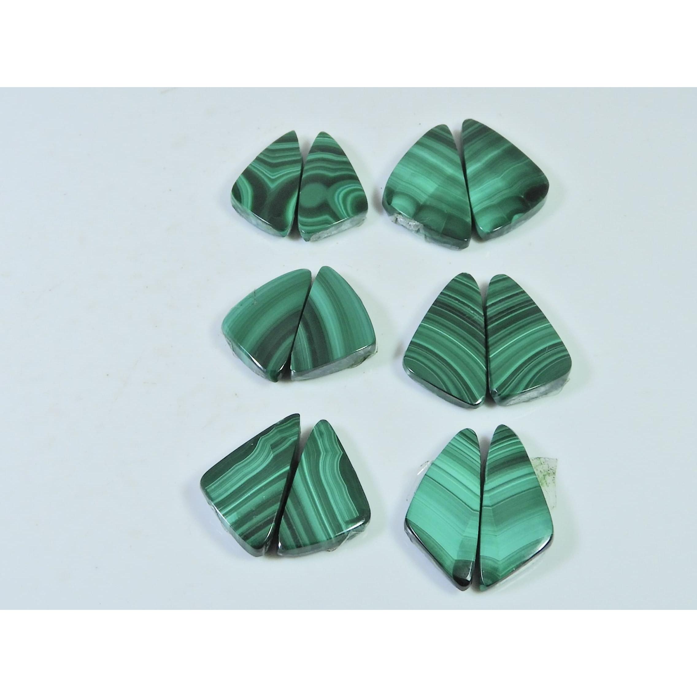 

125Cts. Натуральный малахит, парный, фантазийный кабошон, драгоценный камень, лот из 6 пар C-418