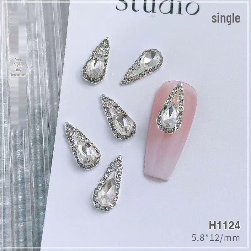Nail Art Rhinestone Ornaments: Large Oval & Square Transparent Silver-White Crystals