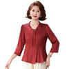 Hodo Mid-Aged Women's Floral Seven-Sleeve V-Neck Blouse