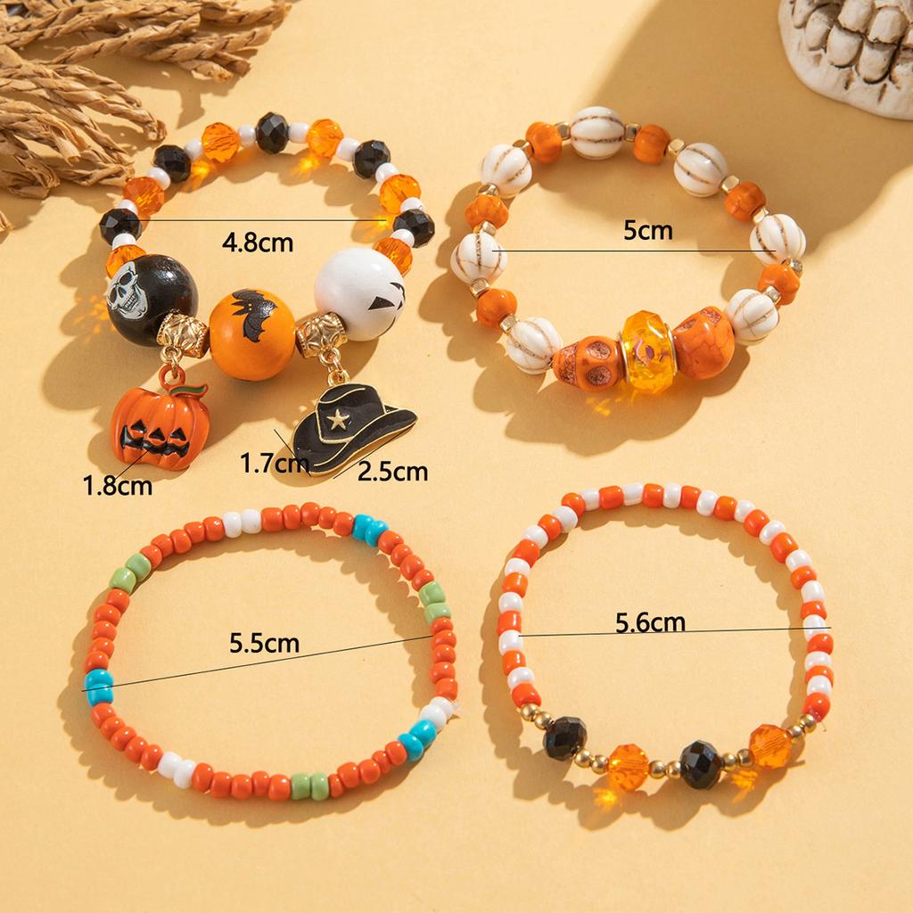 Funny Halloween Witch Hat Pumpkin Black Cat Ghost Cobweb Bracelets For Women Men Vintage Spider Crystal Beads Bracelet Jewelry