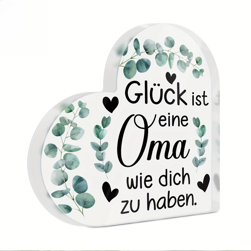 1 pièce Panneau Acrylique en Forme de Cœur - 'Le Bonheur C'est Avoir une Grand-Mère Comme Toi' en Allemand, Design Feuille Verte & Cœur, Décoration de Bureau Parfaite