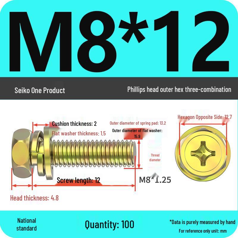 Hex Head Combo Screw Bolt with Washer and Spring Washer