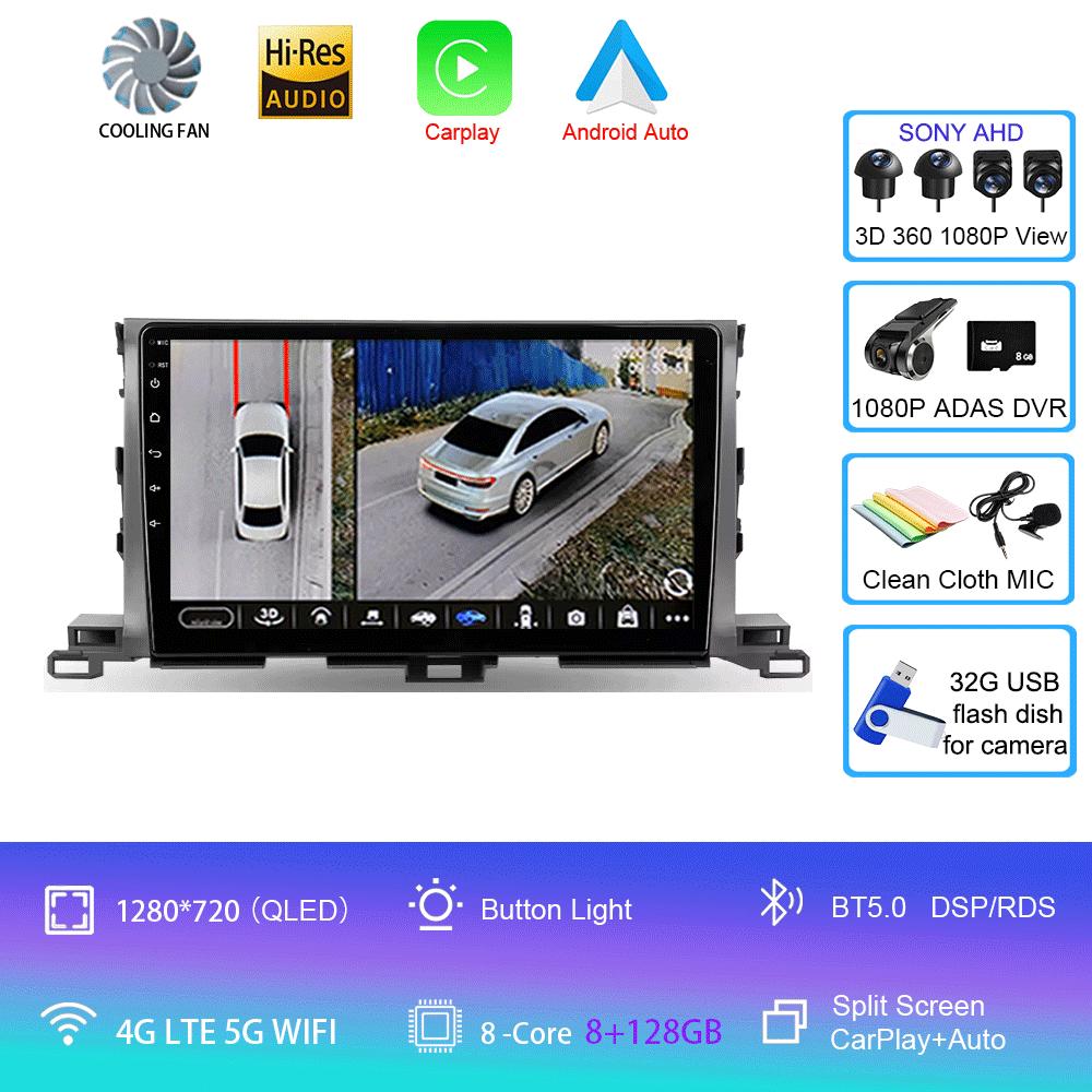 Für Toyota Highlander Kluger 3 XU50 2013 2014 - 2019 Autoradio Android 14 Navigation Multimedia-Player GPS WiFi+4G Carplay Auto