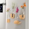 Glass Test Tube Planter Fridge Magnet Vase Clear with Wooden Base Non-drill Magnetic Mini for Flowers Herbs Refrigerator Kitchen Decor Decoration
