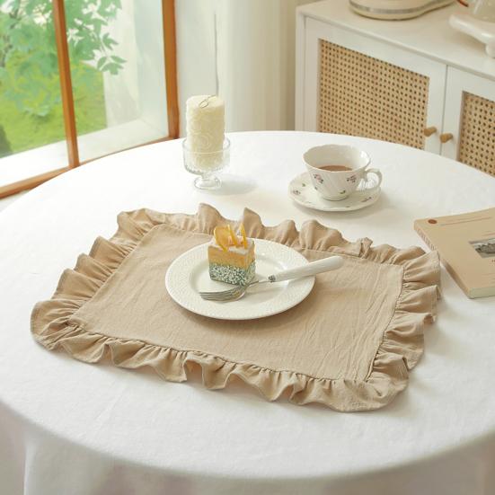 1/2Pcs Kitchen Placemat Square Round Washed Cotton Table Mats with Pleated Edges Heat Resistant Dining Home Kitchen Party Placemats