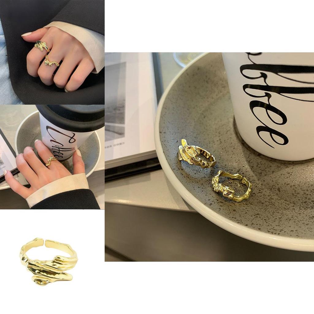 Elegant Korean Style S925 Open Adjustable Ring For Women With Unique Geometric Design