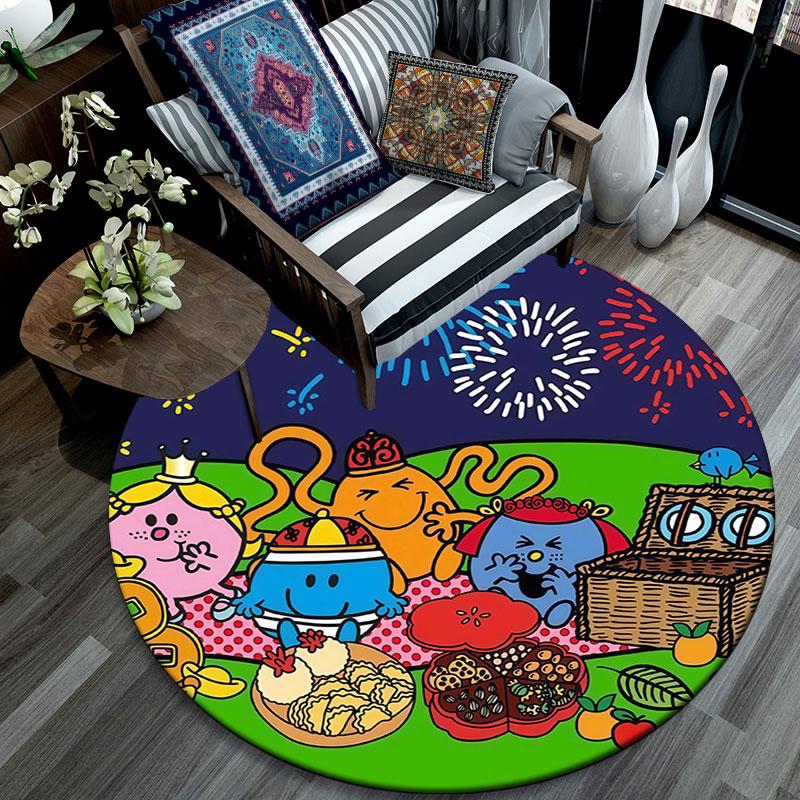 Mr. Men and Little Miss,Round Area Rug,Carpet Rug for Living Room Bedroom Sofa Playroom Decor,Non-slip Floor Mat